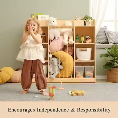 Solid wood 2-in-1 dollhouse storage cabinet and bookshelf organizer