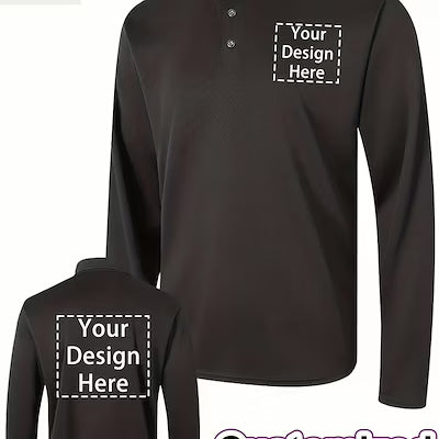 Men's Long Sleeve Knit Polo Shirt, Solid Color, Customizable