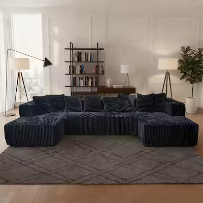 132-inch U-shaped modular corduroy sofa bed with sleeper function