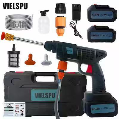 Cordless pressure washer set with dual batteries and three spray modes