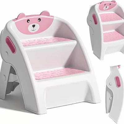 Foldable 2-step toddler step stool with non-slip feet and carry handle