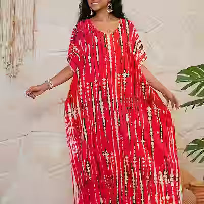 Plus Size Bohemian Floral Print Kaftan Dress
