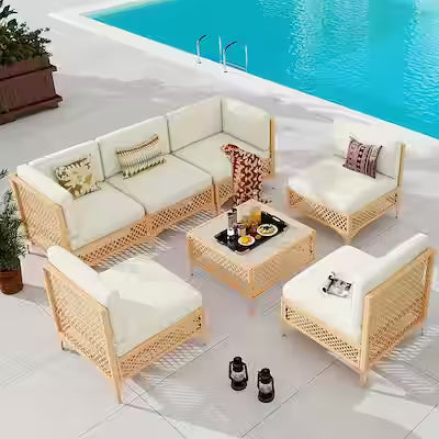 7-piece modular outdoor sectional sofa with weather-resistant wicker frame and cushions