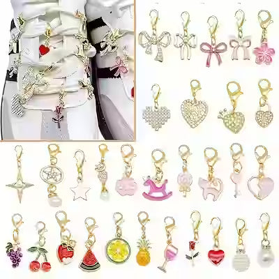 30‑Pack Golden‑Tone Shoe Charms – Handmade Bow Pendants with Lobster Clasp for Sneaker Laces