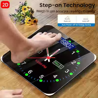 Flat Tempered Glass Digital Bathroom Scale – LED Display, Minimalist Modern Design
