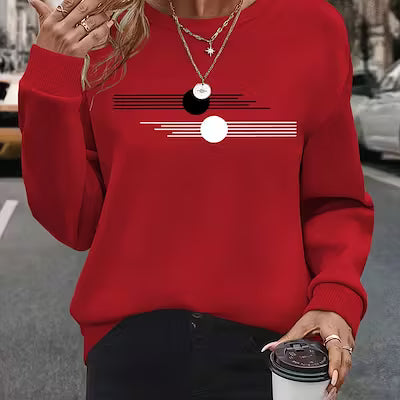 Women's Plus Size Oversized Long Sleeve Sweatshirt with Geometric Pattern