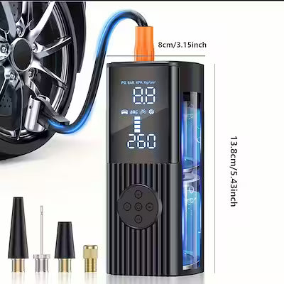 Portable tire inflator with 210 psi digital gauge and rechargeable battery