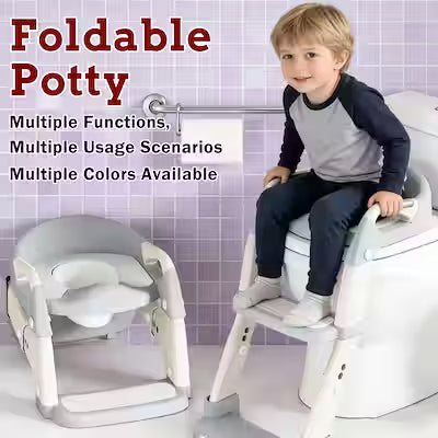 Folding toilet seat ring frame for children with ladder-style design