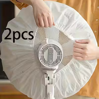 Set of 2 Dust Covers for Electric Fans - PVC Plastic Protective Covers with Ruffled Edges