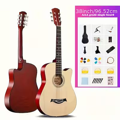 38‑Inch Solid Wood Entry‑Level Acoustic Guitar – Folk Style with Full Accessory Set