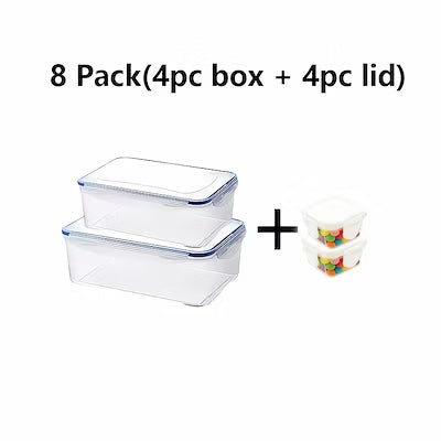 8-Piece Transparent Stackable Food Storage Container Set with Tight-Sealing Lids – Microwave, Freezer & Refrigerator Safe, Leak‑Proof, Heavy‑Duty Polypropylene