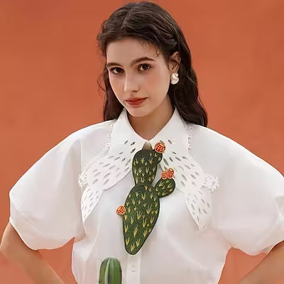Vintage Style Cactus Embroidered Tie