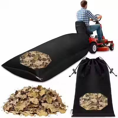 Heavy-duty waterproof leaf bag with zipper and mesh panel for lawn tractors