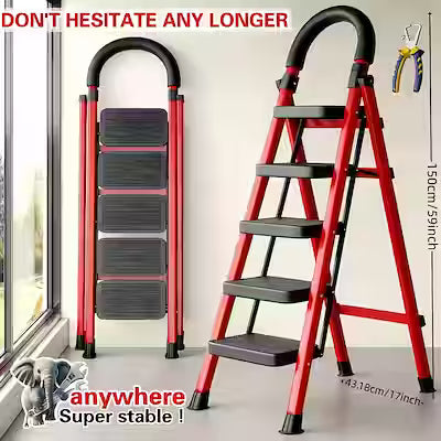 Heavy-Duty Folding Ladder with Anti-Slip Treads, 500 lb Capacity