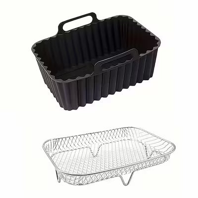 Stainless steel air fryer rack and reusable silicone liners, 2 pieces