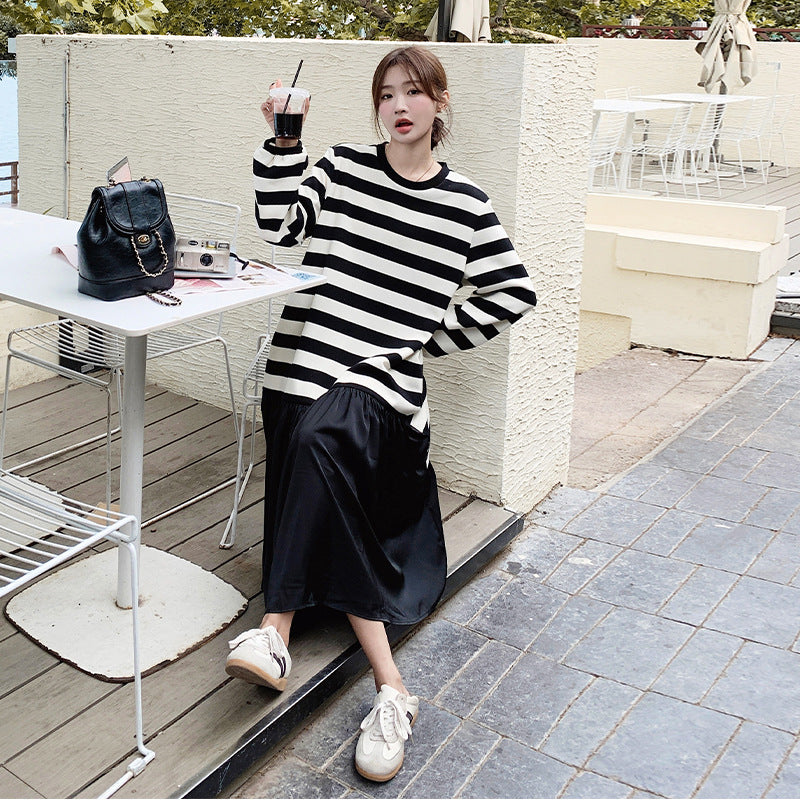 Maternity Striped Patchwork Sweatshirt Dress