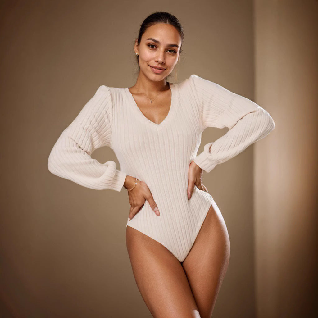 Elegant Lantern-Sleeve Bodycon Jumpsuit