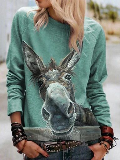 Women's 3D Print Loose Casual Round-Neck Autumn Sweater