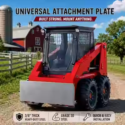 Universal 3/8-inch skid steer attachment plate with quick-attach mount