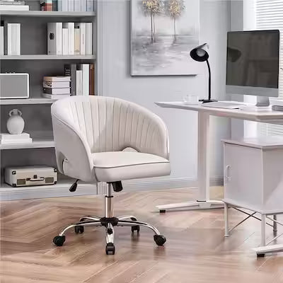 Velvet Tufted Barrel Back Office Chair with Wheels and Adjustable Height