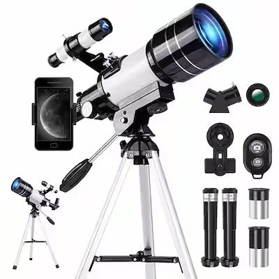 70mm aperture telescope with 150x magnification and tripod phone holder