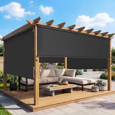 10ft wide outdoor roller shade with 95% UV protection and crank handle