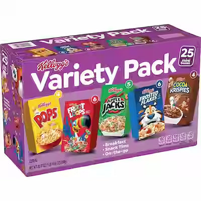 Assorted Cereal Variety Pack with 25 Individual Boxes