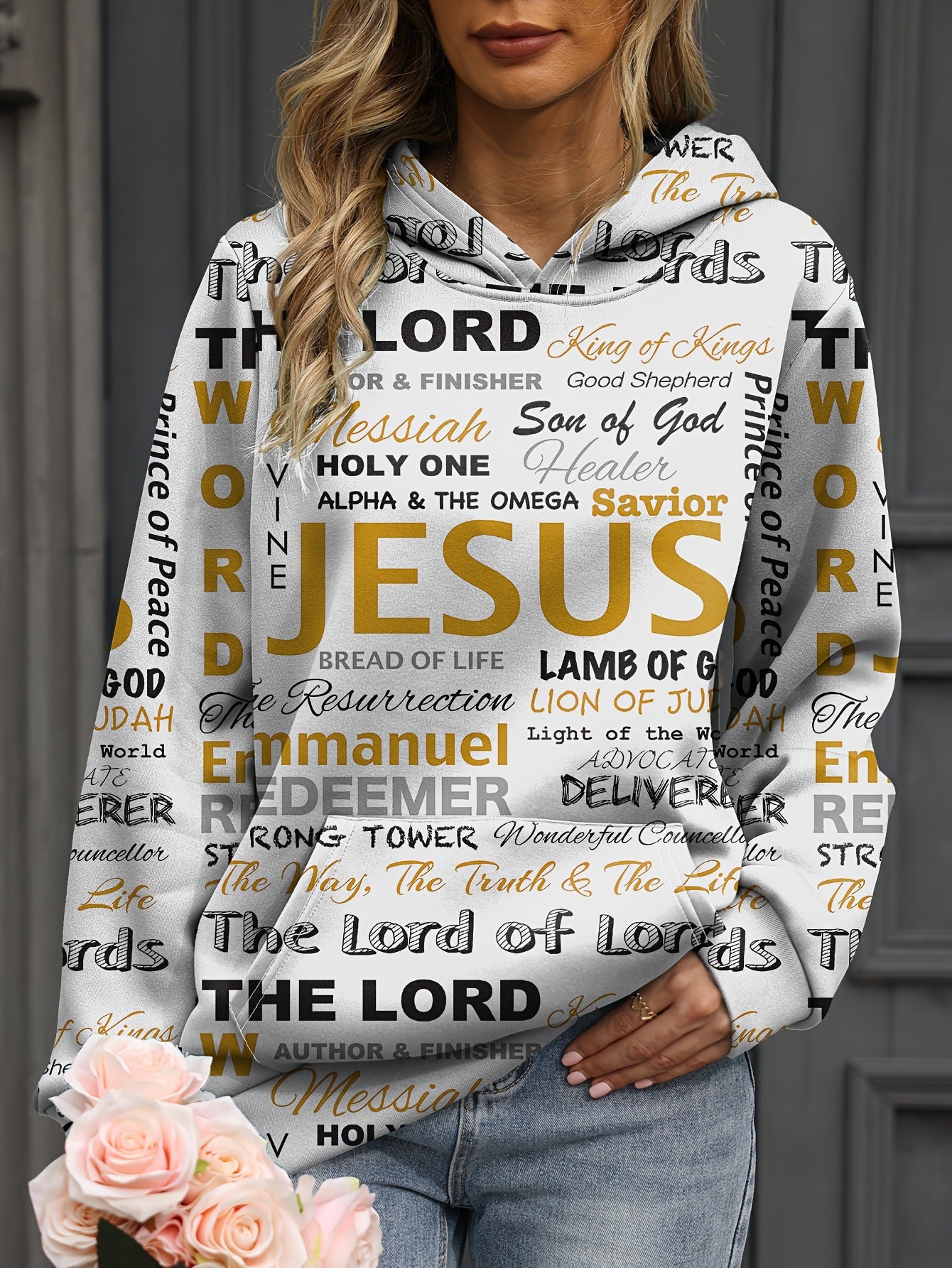Letter Print Casual Kangaroo Pocket Hoodie