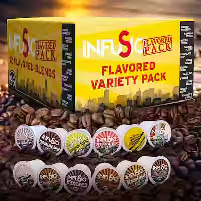 Flavored Coffee Pods Variety Pack – Gourmet Medium Roast Dessert Blends, 96 Count