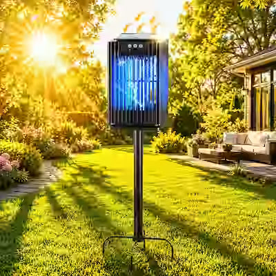 Solar Outdoor Bug Zapper with Ground Bracket, Cordless Design, Illuminated Light and 5000mAh Rechargeable Battery