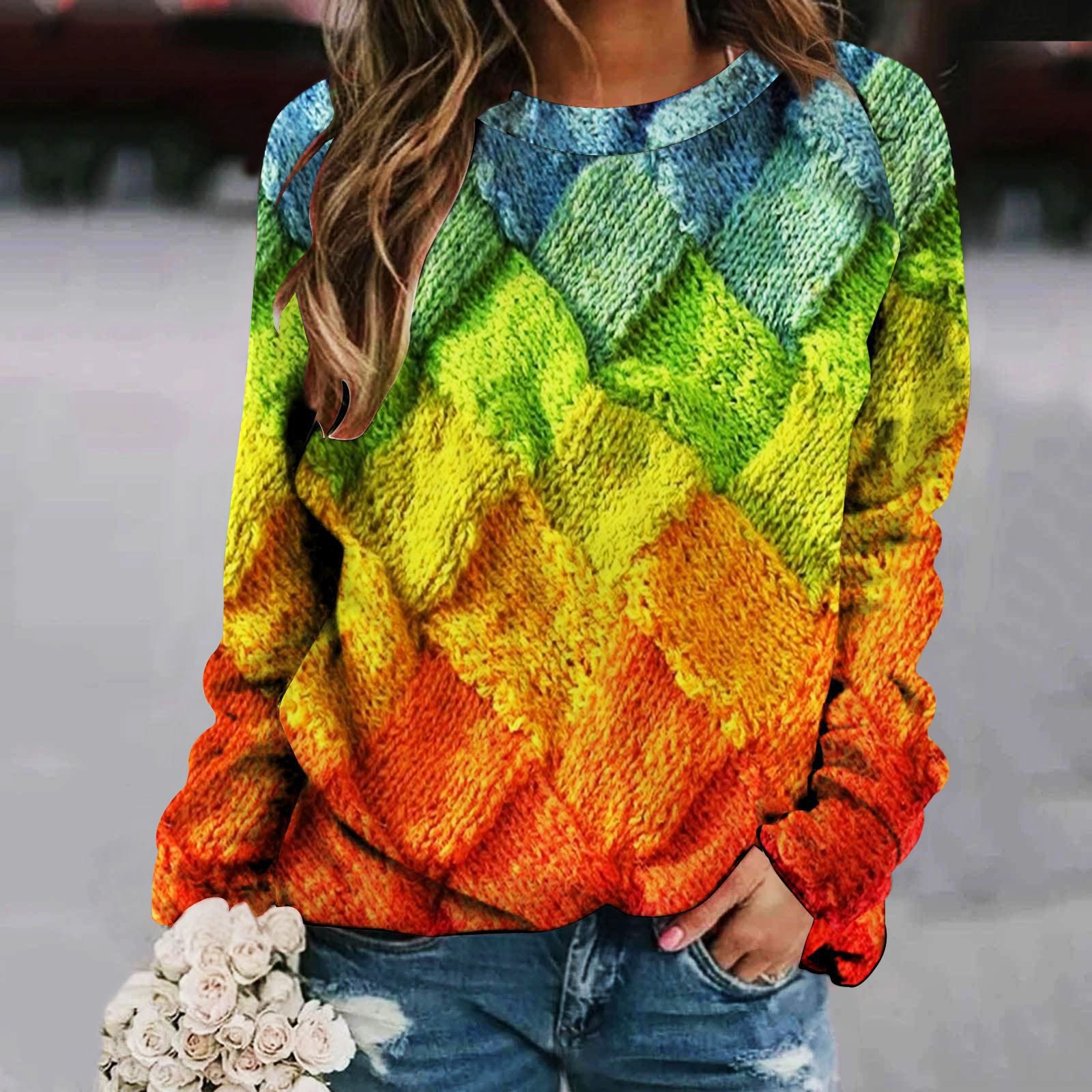 Chic Patchwork Raglan Long Sleeve Women's Sweater