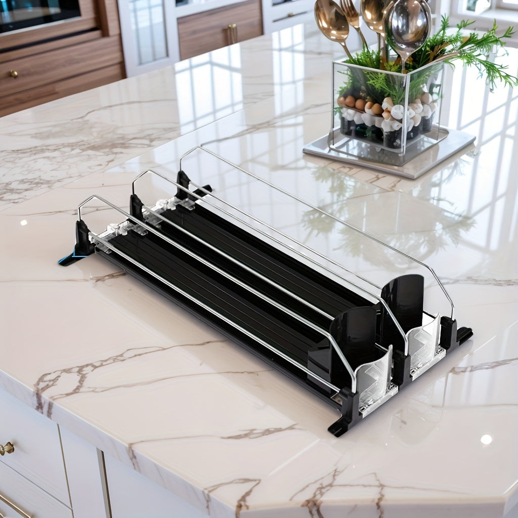 Adjustable Auto-Sliding Refrigerator Drink Organizer Rack – 4/3/2/1 Row Configurations for Cans and Bottles