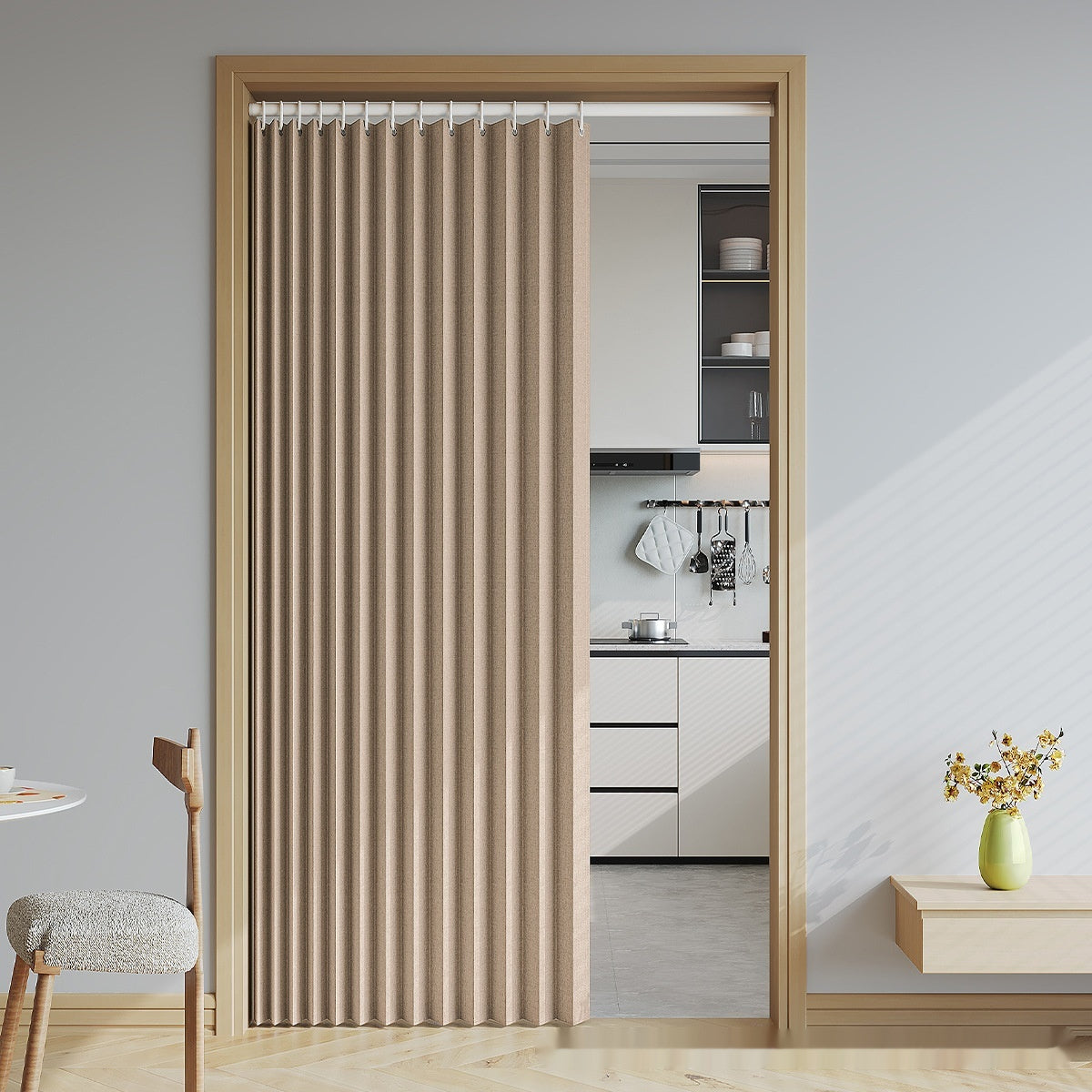 Household Solid Color Folding Partition Door Curtain