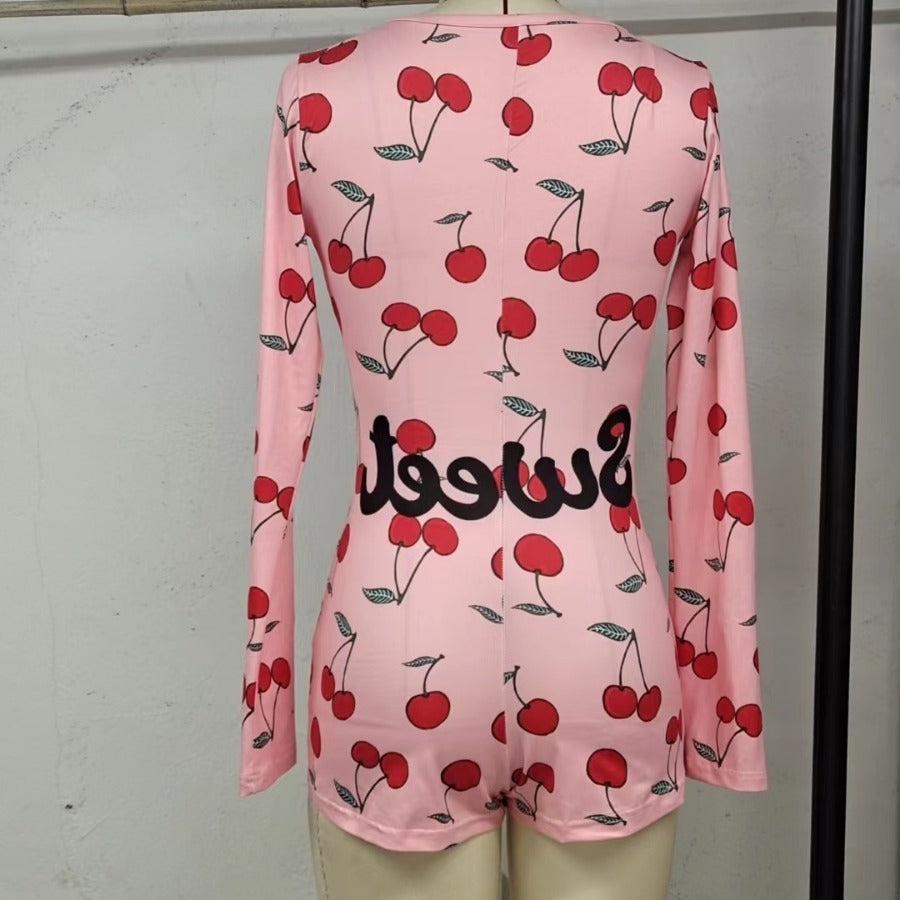 Women's Full-Body Printed Long-Sleeve Bodysuit