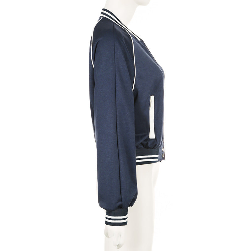 Retro Colorblock Varsity Jacket for Women