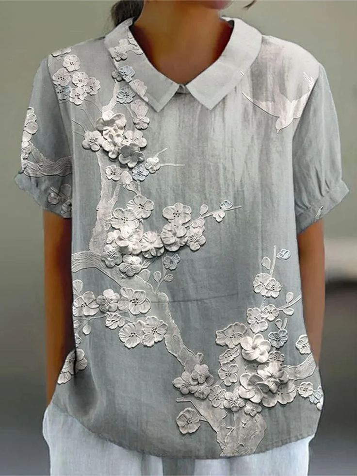 Creative Ocean Retro Floral Cute Short Sleeve