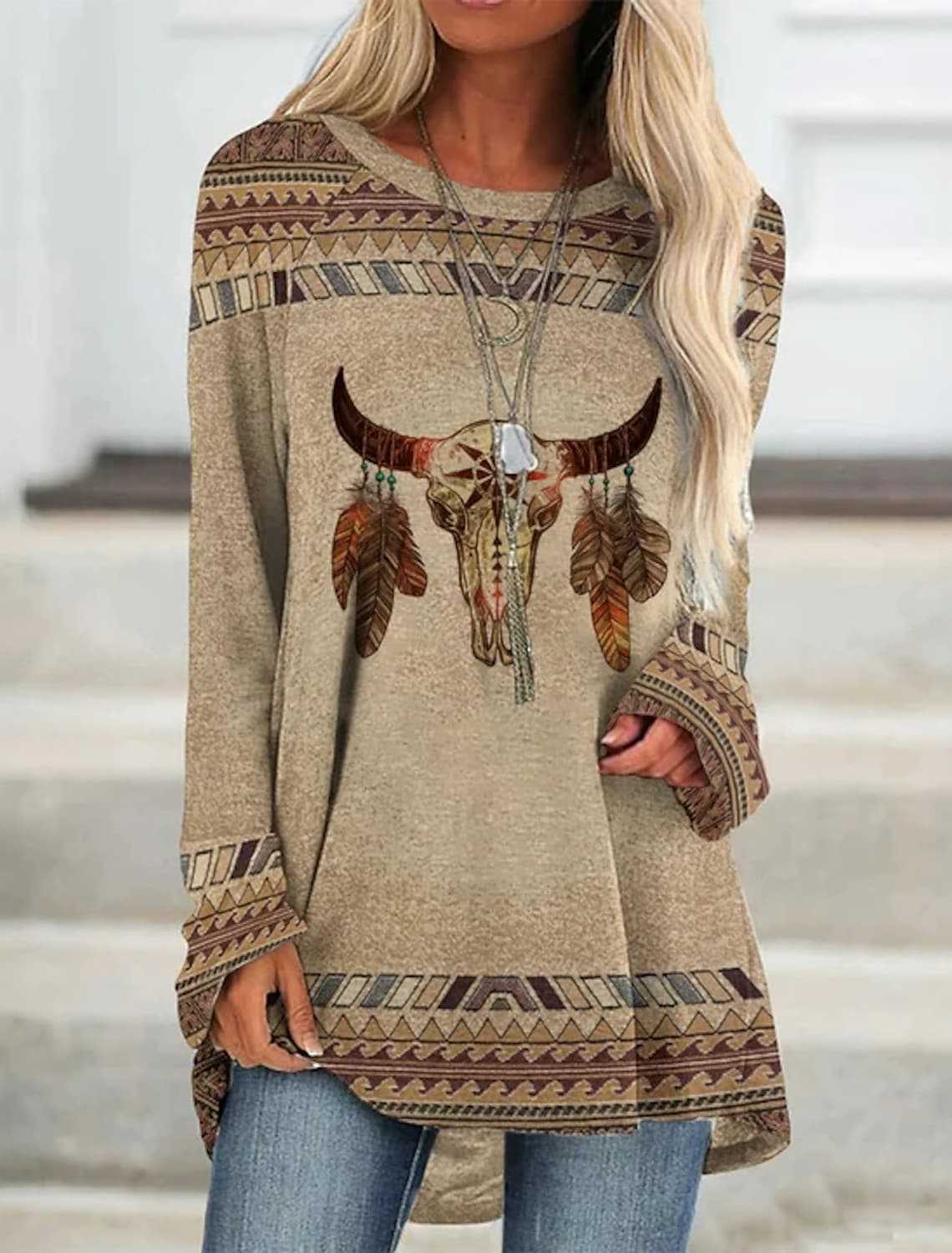 Long T-shirt Dress Retro Ethnic Style