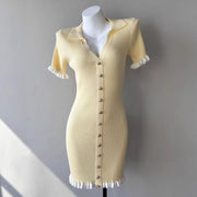 Womens French-style High-waisted Cropped Slim-fit Dress
