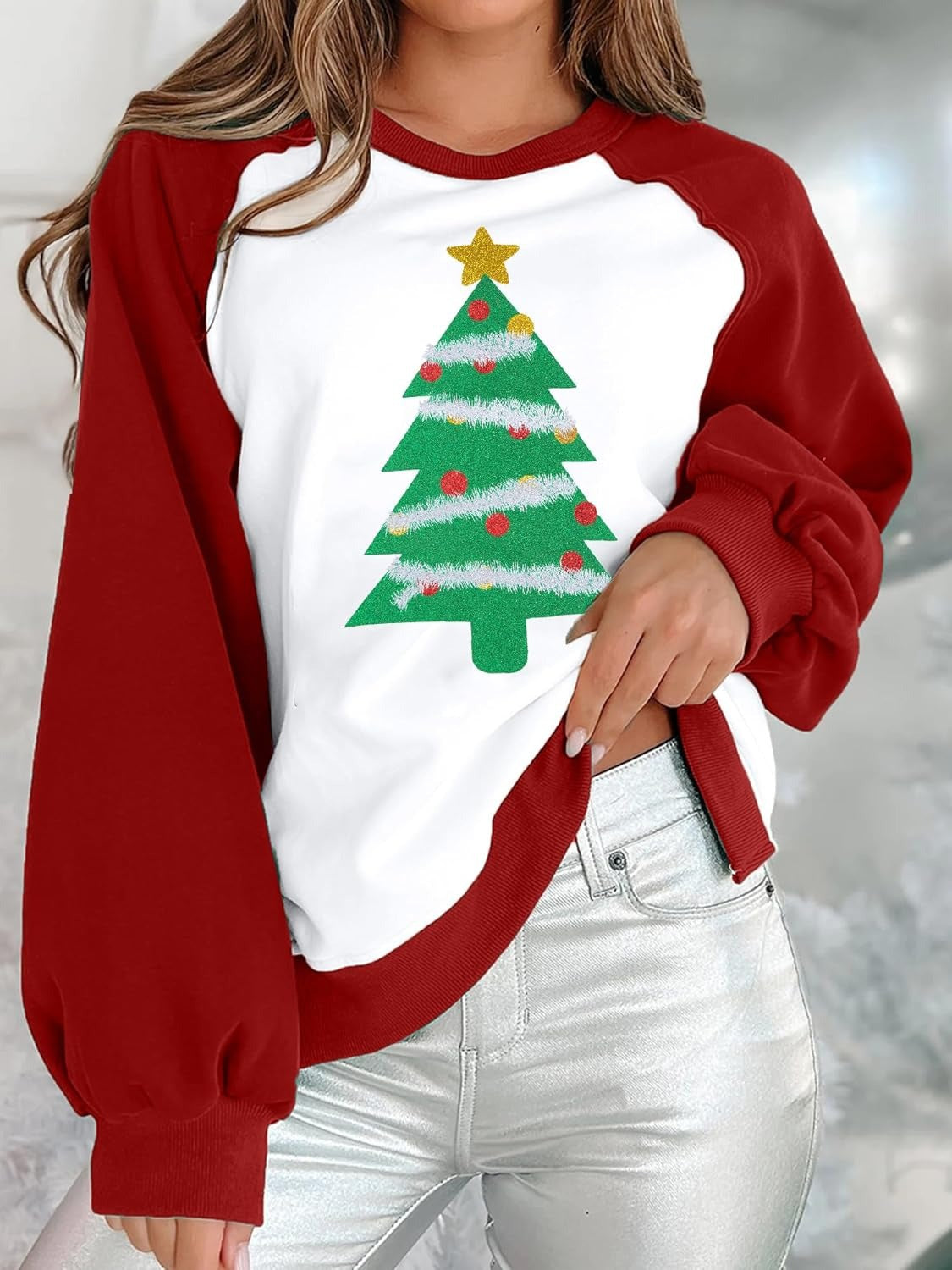 Festive Christmas Digital Print Raglan Sleeve Women's Sweater