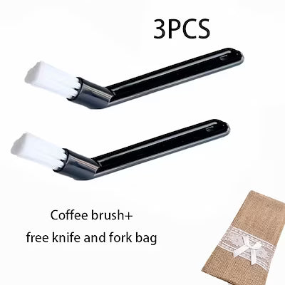 Coffee Grinder Cleaning Brush Set – 2 Soft‑Bristle Brushes and 1 Stainless Steel Knife/Fork with Ergonomic Acrylic Handles
