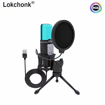 Professional USB Condenser Microphone with Stand and Pop Filter