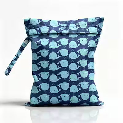 Reusable wet storage bag with whale print for swimwear and travel supplies