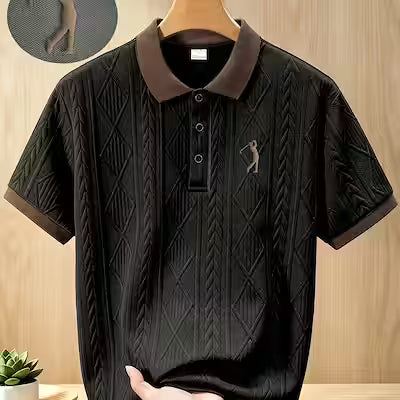 Men's Short Sleeve Golf Polo Shirt with Frosted 3D Pattern