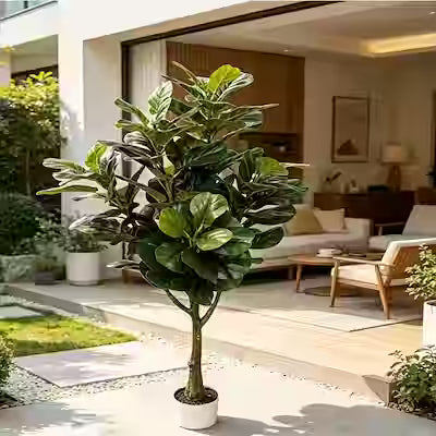 59 inch realistic faux ficus tree with container for indoor outdoor decoration