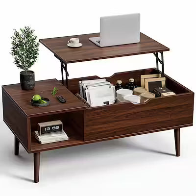 Height-adjustable wooden garden coffee table with storage
