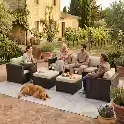 7-seat modular patio sofa set with ottomans and waterproof covers