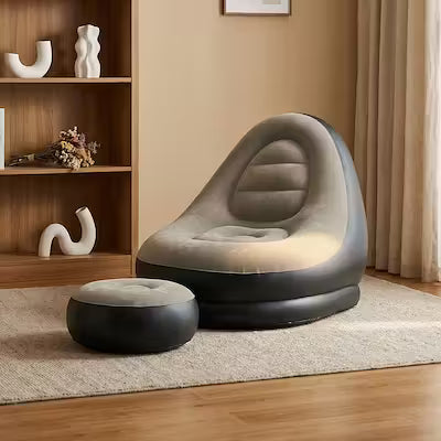 Inflatable lazy sofa with integrated footrest for casual lounging