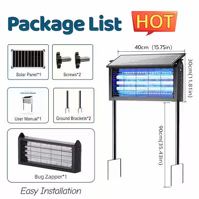 Solar‑Powered Bug Zapper – 4500V Electric Shock, 3 UV LED Tubes, 2000 sq ft Coverage, Dual‑Mount Ground Stake for Backyard, RV and Pond