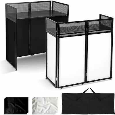 Portable Foldable DJ Booth Table with Metal Frame, Detachable 40×20 in Top, Adjustable Height, Carry Bag – 44×42.2×20.6 in