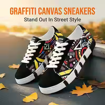 Men's Canvas Graffiti Style Lace-Up Summer Sneakers